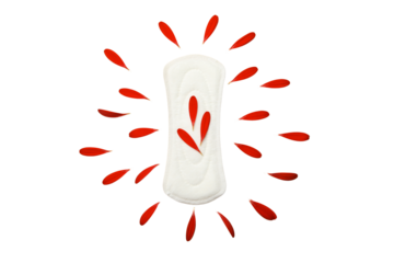 Feminine hygiene and menstruation, Feminine hygiene product with red droplets, isolated on white, PNG