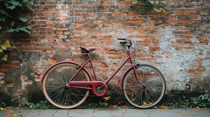 Vintage bicycle against a brick wall in urban setting photography retro aesthetic perspective