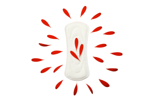 Feminine hygiene and menstruation, Feminine hygiene product with red droplets, isolated on white, PNG