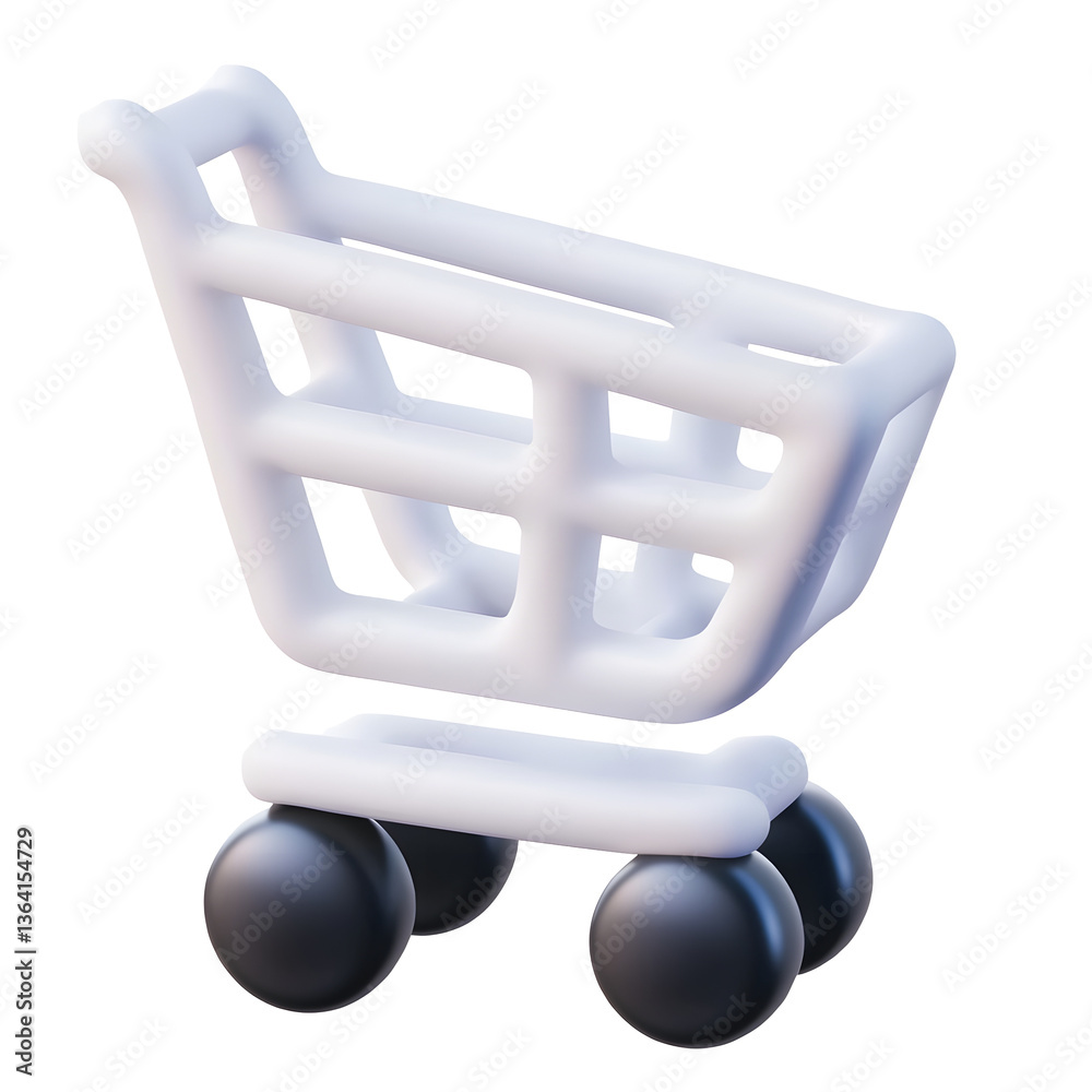 Poster Sleek and stylish 3D rendering of a minimalist shopping cart icon with a modern curved structure and carefully crafted wheels ideal for digital applications and user interface design
