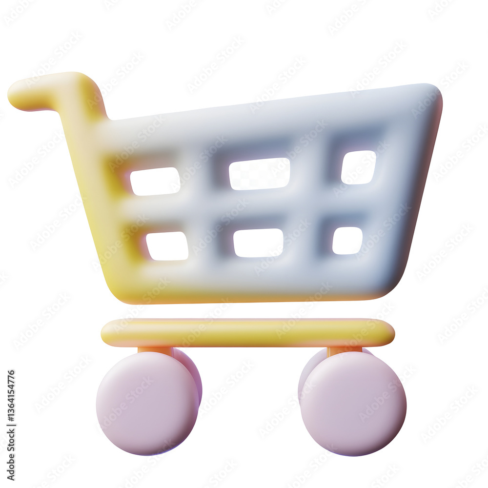Leinwandbilder A visually striking and minimalist 3D rendering of a shopping cart icon featuring a sleek curved structure and precisely crafted wheels for a modern professional UI design