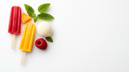 Colorful ice pops and ice cream with fresh fruit accents