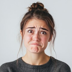 woman in pain from wisdom tooth, white background