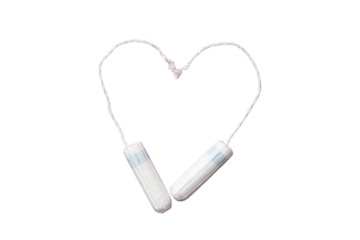 Feminine hygiene and menstruation, Tampons in a heart shape for feminine hygiene, isolated on white, PNG