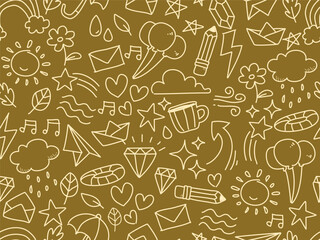 Hand-drawn doodle seamless pattern,  background, wallpaper for banners, cards, flyers, social media wallpapers, etc. vector illustration	