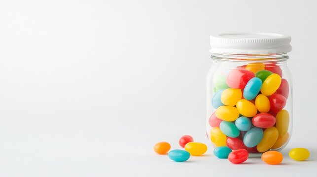 Colorful candy jar filled with vibrant jelly beans