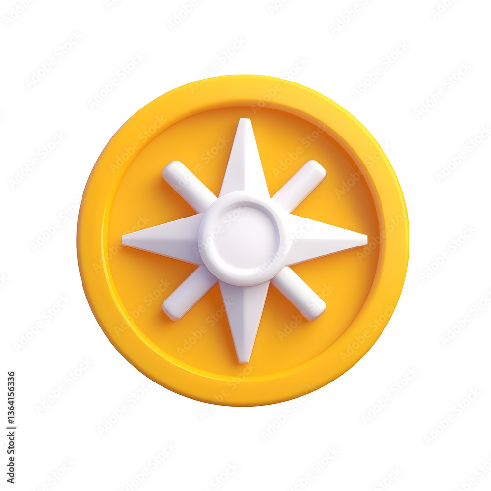 Poster Minimalist 3D compass icon featuring a well defined directional symbol inside a polished circular border perfect for modern web and application user interface design