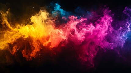 Vibrant multicolored smoke swirls on black.