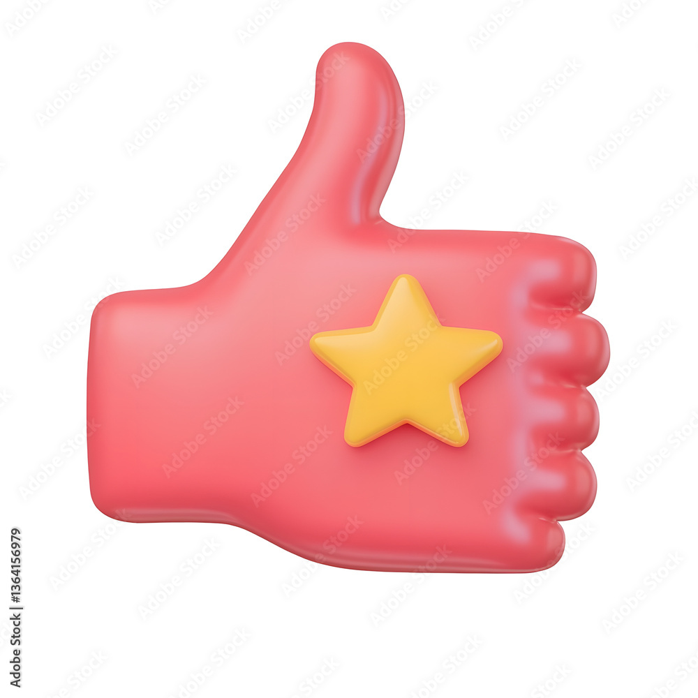Fototapete minimalist and refined 3d thumbs up icon with a floating star symbol representing approval recogniti