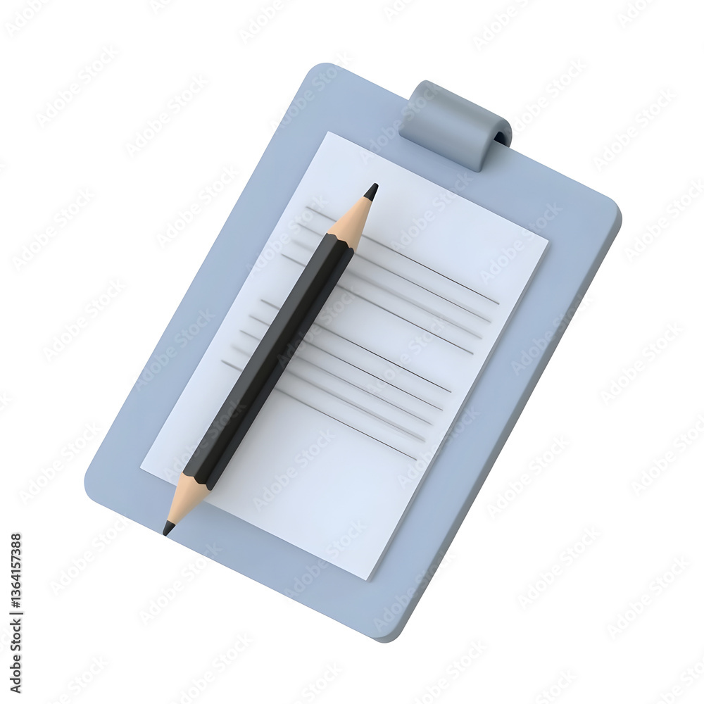 Poster A clean modern icon depicting a minimalist clipboard with a writing document and a pencil positioned diagonally showcasing a simple and organized workspace