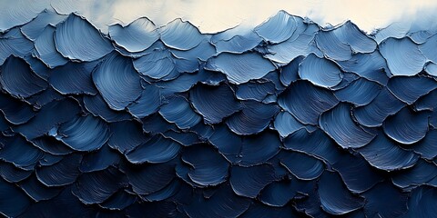 Abstract painting depicting a textured surface with shades of blue