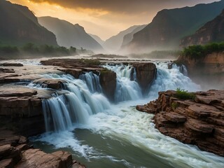Discover the Majestic Hukou Waterfall: A Breathtaking Force of Nature, Where the Mighty Yellow River Cascades in a Torrential Rush, Carving Through China’s Rugged Landscapes