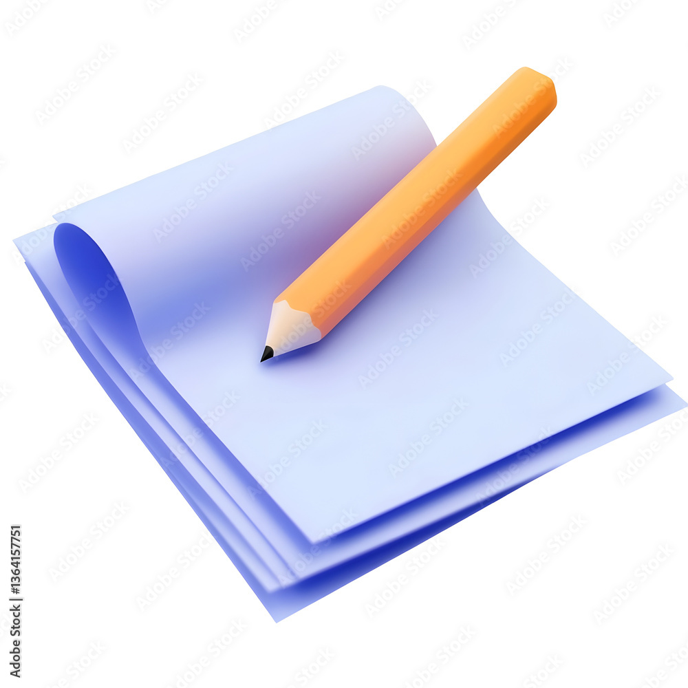 Poster 3D rendering of a modern structured paper sheet with a diagonal pencil symbolizing editing and writing a clean and professional UI design ideal for web applications and digital interfaces