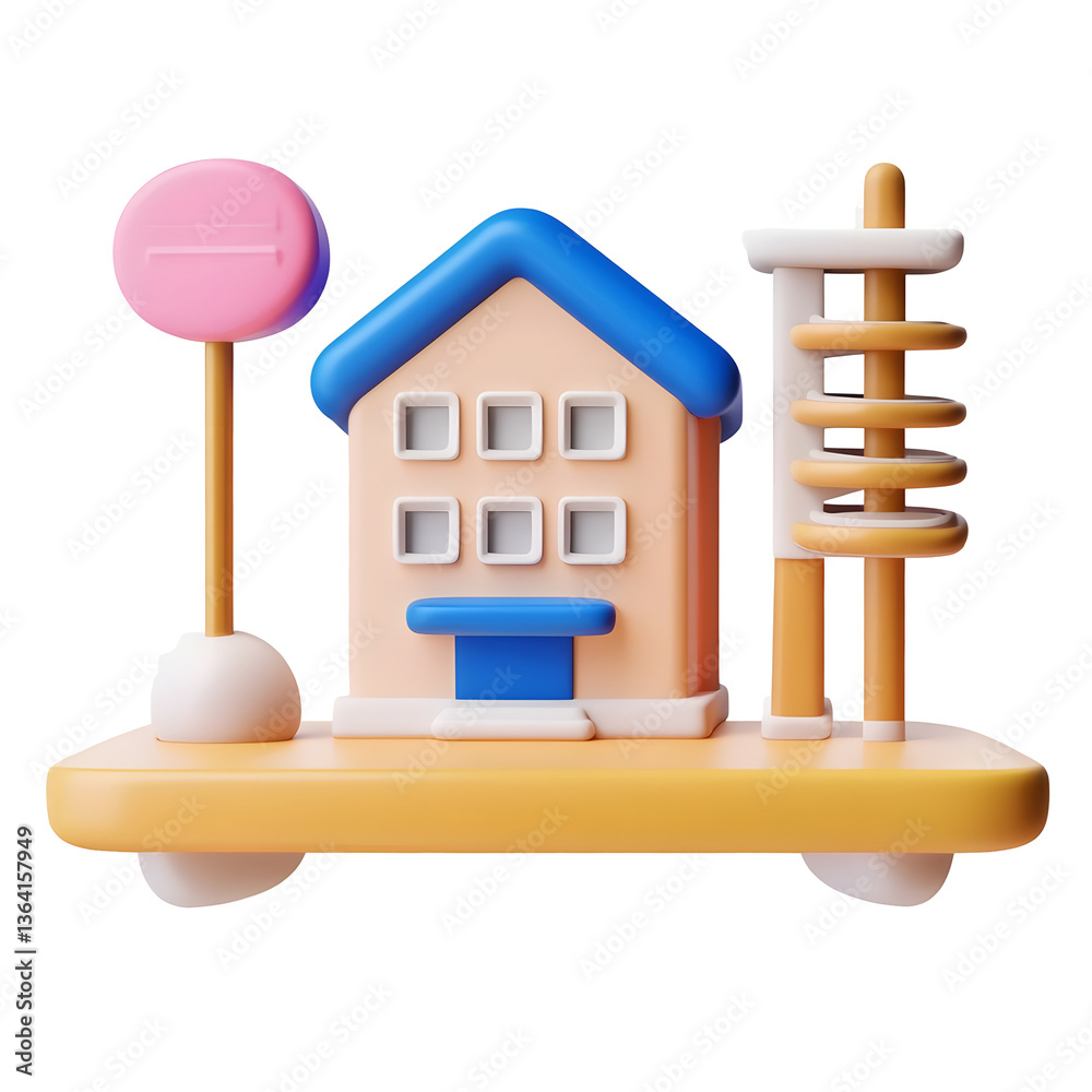 Aufkleber a minimalist abstract 3d rendered icon depicting a stylized hotel building with clean architectural 