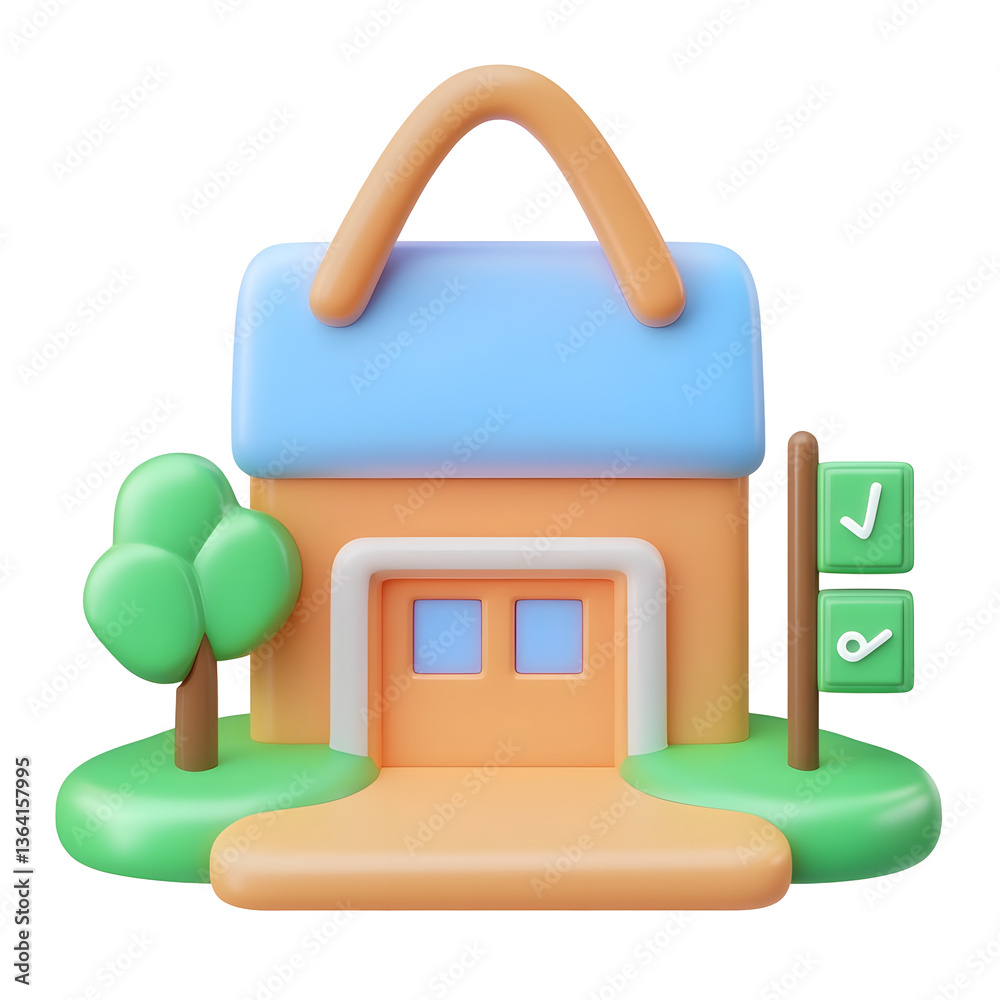 Aufkleber a clean minimalist 3d rendered icon depicting a well balanced hotel building with sleek geometric sh