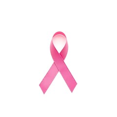Pink breast cancer awareness ribbon isolated on pure solid white background