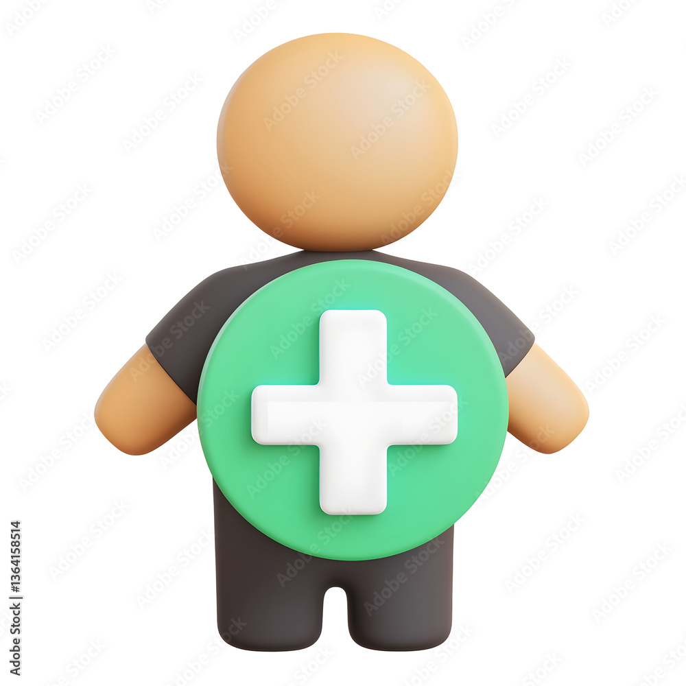 Poster A modern and minimalist 3D rendering of a contact icon featuring a clean user silhouette with a prominent circular plus symbol suitable for digital applications and web interfaces