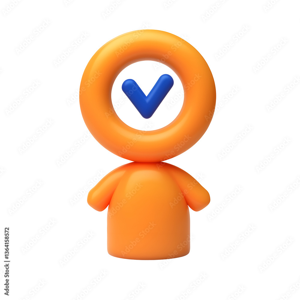 Poster Minimalist 3D rendered user interface add icon featuring a simple well defined human figure with a precisely placed circular check mark symbol on a smooth