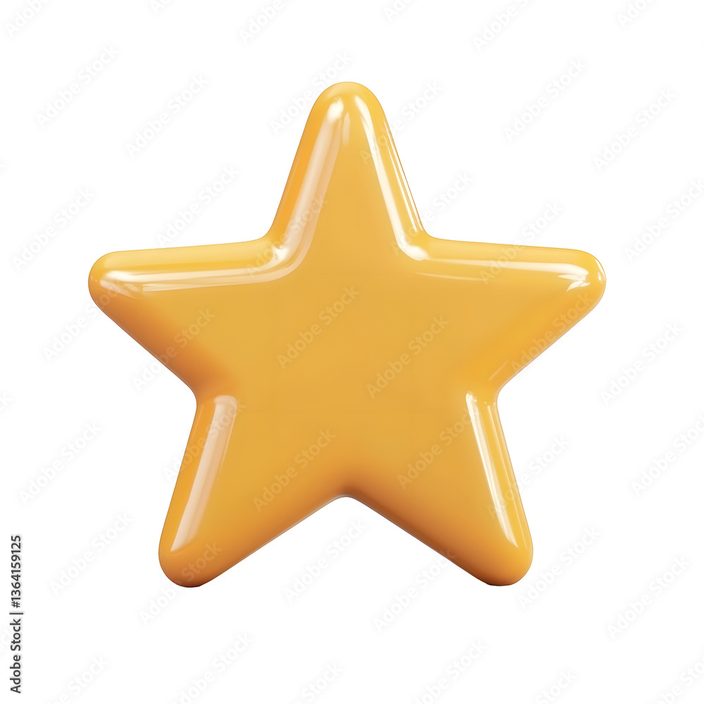 Poster Sleek and structured 3D rendered icon of a five pointed geometric star in a vibrant yellow hue showcasing a minimalist and balanced design aesthetic