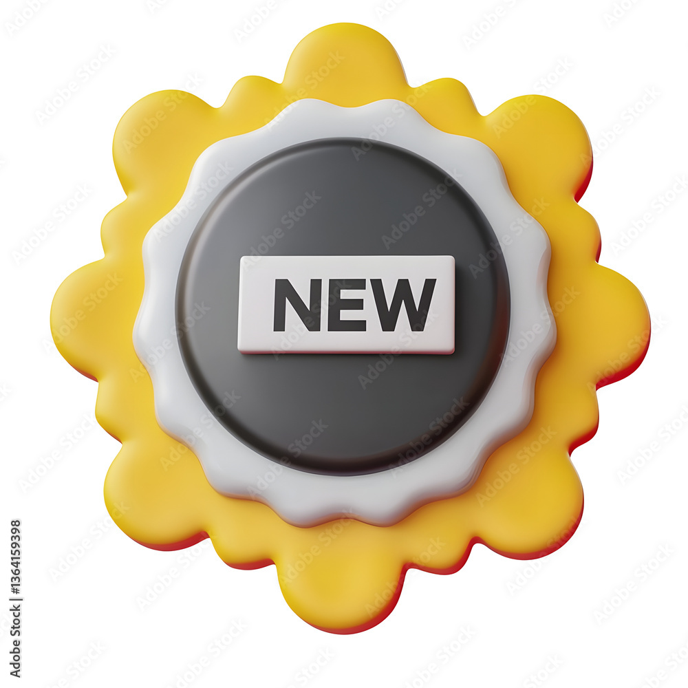 Aufkleber Minimalist and modern 3D rendered premium badge icon with a clean and symmetrical circular emblem scalloped edges and the word  NEW  at the center