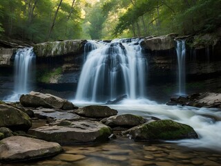 Obraz premium Discover the Natural Beauty of Tombigbee Falls: A Serene U.S. Waterfall, Where Rushing Streams Carve Through Lush Forests, Offering a Peaceful Escape into the Wild