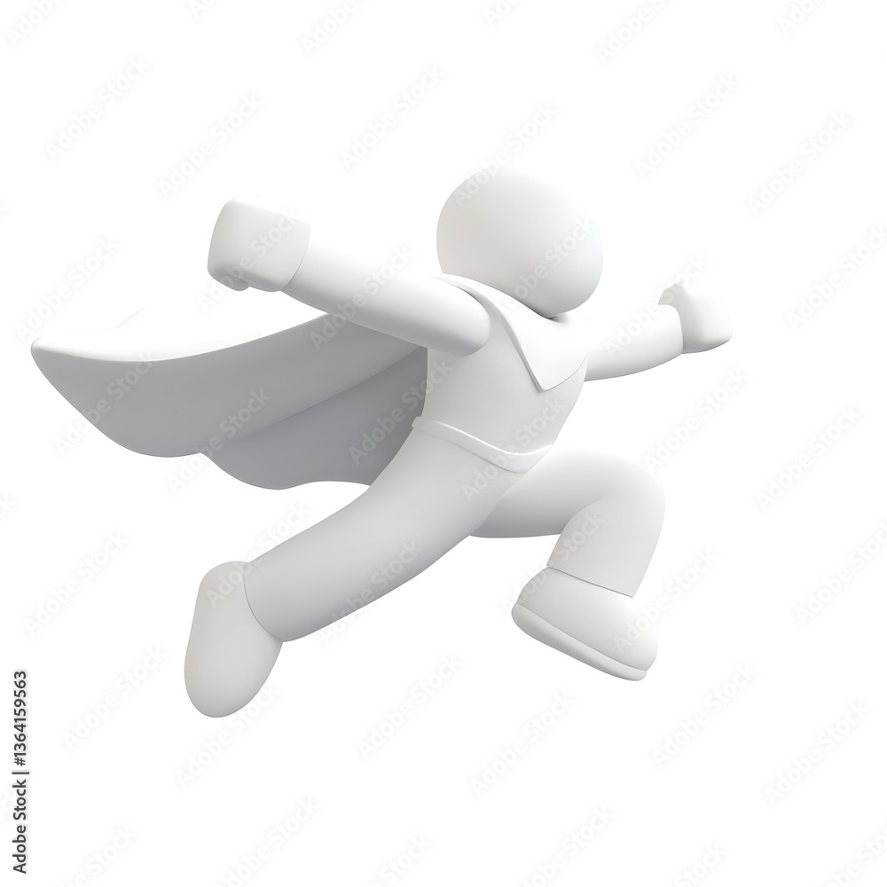 Poster a 3d rendered minimalistic superhero icon featuring a structured human figure in a confident stance 