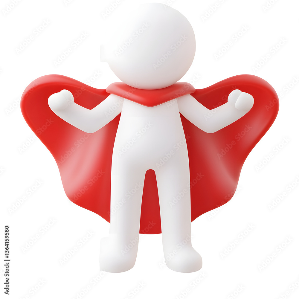 Poster minimalist 3d rendered icon depicting a heroic figure standing with hands on hips showcasing a clean
