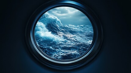 Ocean Waves View from a Ship Porthole