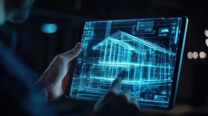 Fototapeta premium Architect Designing Futuristic House on Tablet