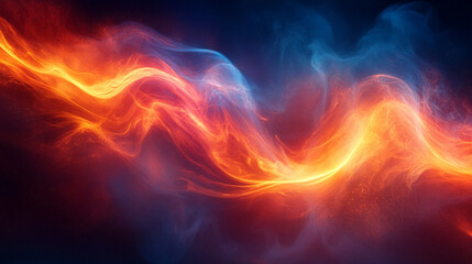 A powerful fusion of red and blue energy beams swirls through thick smoke, symbolizing motion, transformation, and the merging of opposing forces in a futuristic, dynamic abstract scene