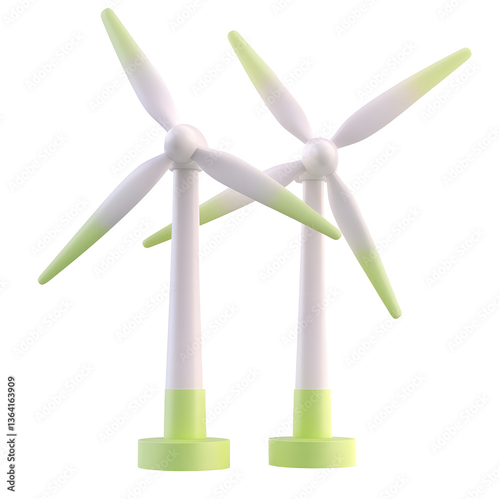 Aufkleber elegant minimalistic 3d of two green and white wind turbines symbolizing clean renewable energy sour