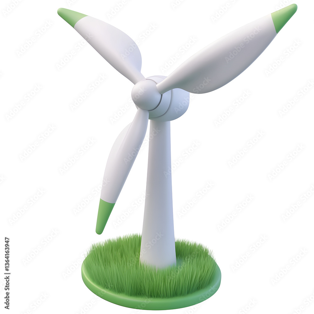 Aufkleber A close up structured 3D visualization of a white and green wind turbine with a simple modern design suitable for use as a UI icon or in sustainable energy related digital projects
