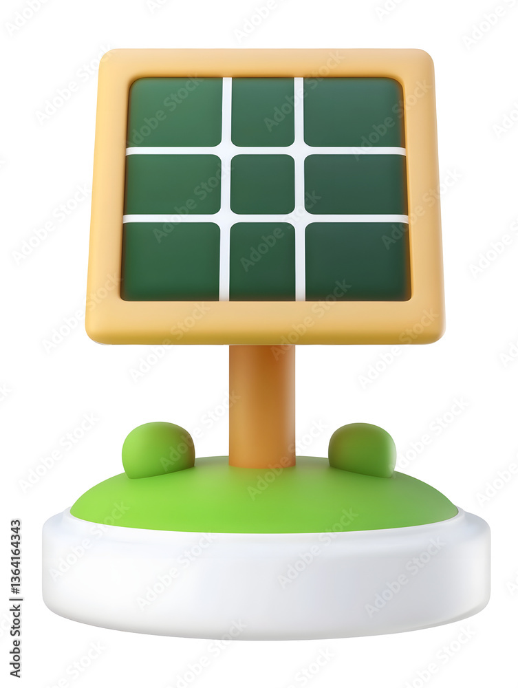 Poster Stylized 3D rendering of a clean modern solar energy panel system mounted on a simple white circular base perfect for use in digital interfaces and website design