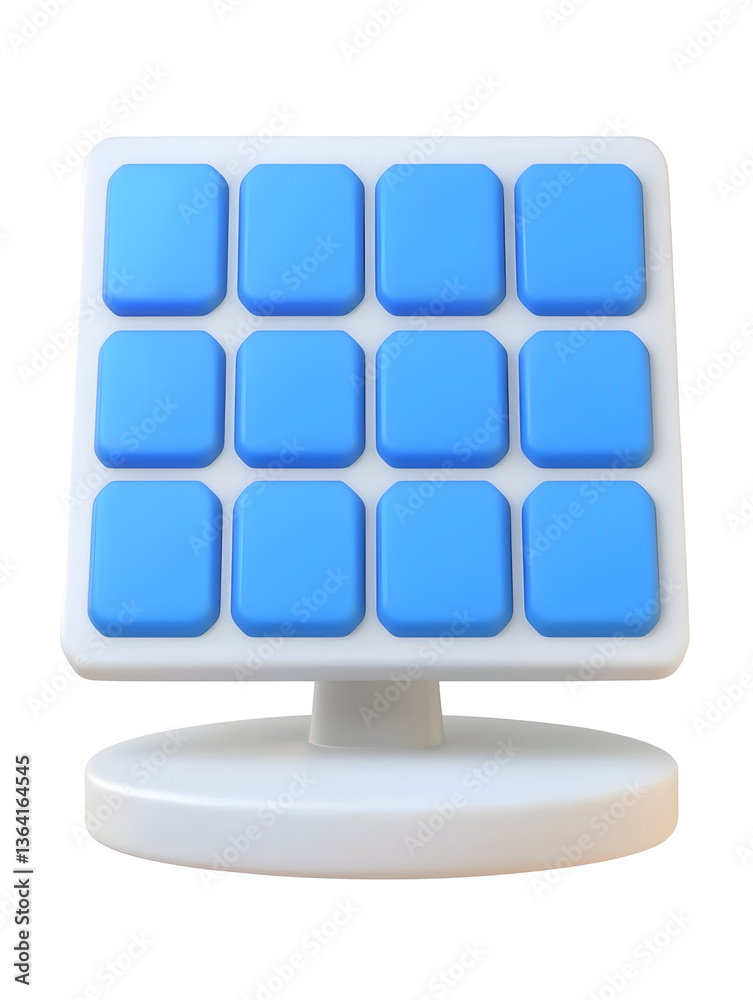 Poster A clean modern and futuristic looking grid display interface with simple geometric blue buttons on a white base