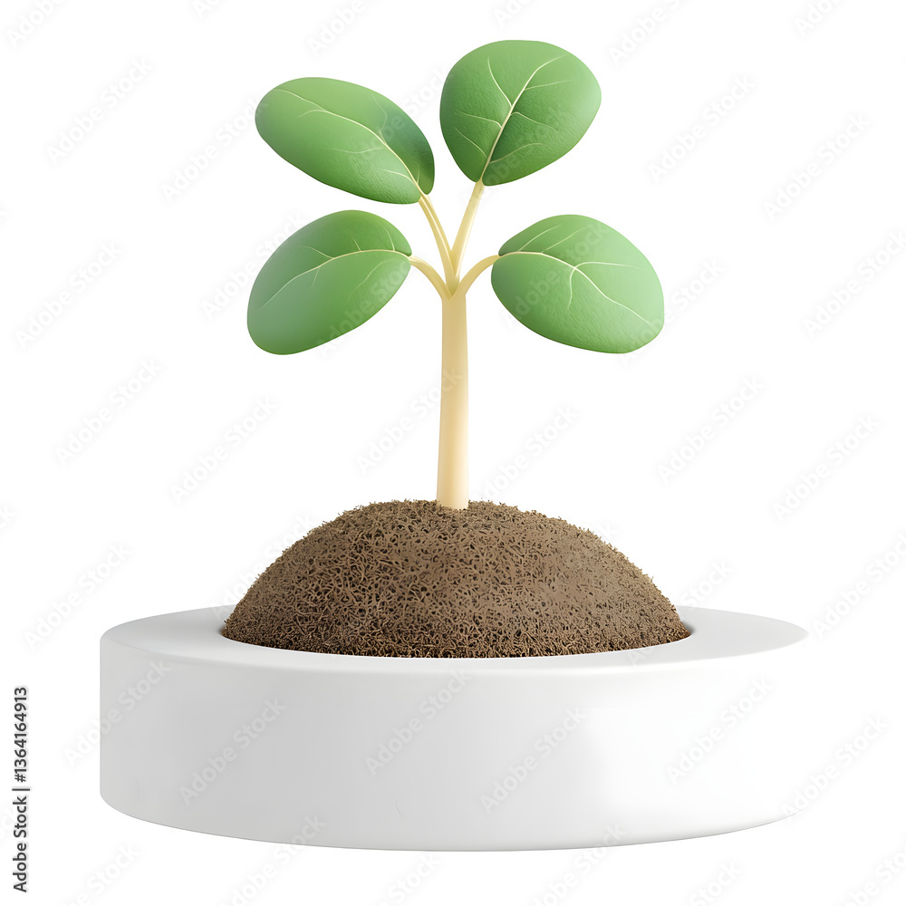 Leinwandbilder a 3d rendering of a fresh verdant sprout growing from a circular base filled with nutrient rich soil