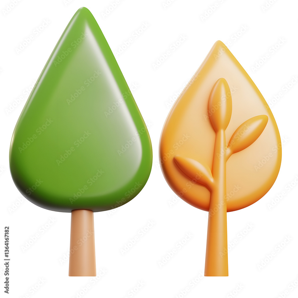 Poster vibrant simplified tree icons in green and orange hues featuring a clean and minimalist ui design st