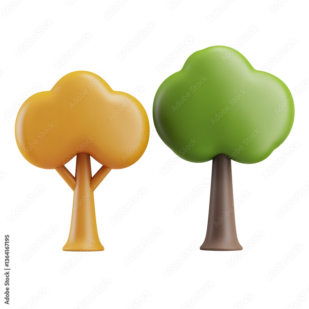 Poster Two abstract geometric tree shapes with green and yellow canopies creating a clean and minimalist visual design