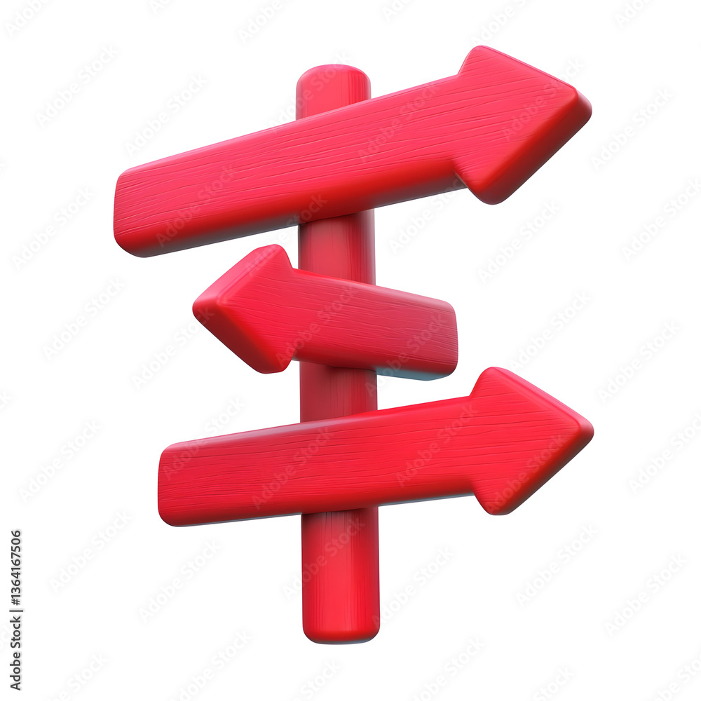 Aufkleber Minimal 3D of intersecting red plastic directional signs pointing in various directions creating a simple and clean web user interface UI icon on a transparent background