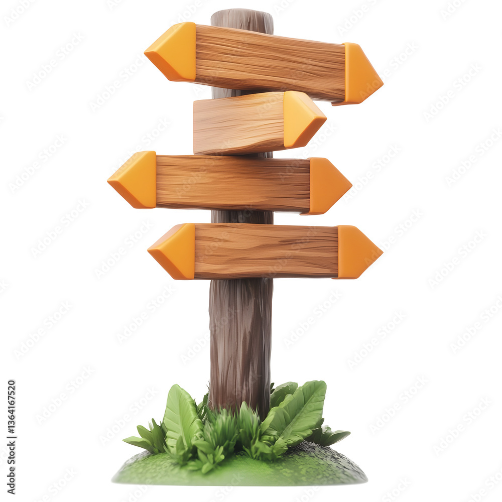 Leinwandbilder structured 3d wooden signpost with several directional arrows in a natural wood finish representing 