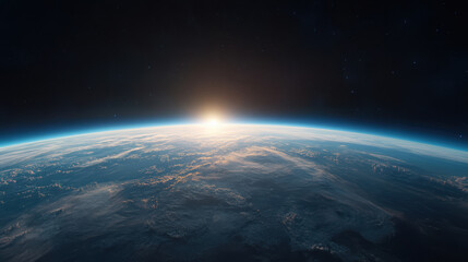 Fototapeta premium breathtaking view of Earth from space, showcasing curvature of planet and stunning sunrise