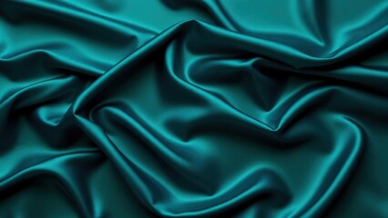 Fototapeta premium Beautiful dark blue green silk satin background. Soft folds on shiny fabric. Luxury background with copy space for design. Web banner. Wide. Flat lay, top view table. Christmas, Valentine.