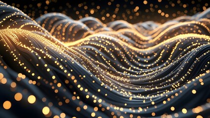 Background 3D Golden Digital Mesh Waves