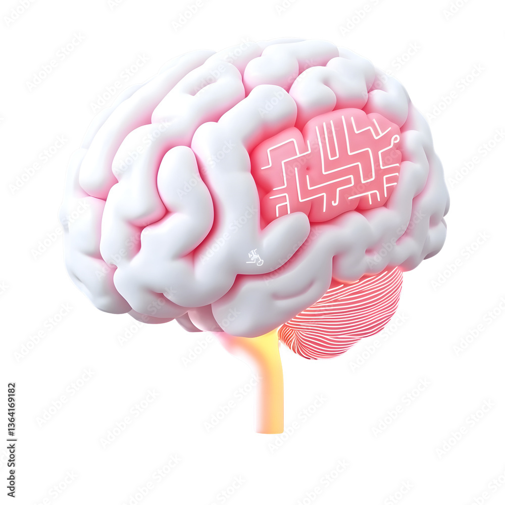 Fototapete A 3D rendering of a human brain with intricate technology inspired circuit pathways extending outwards