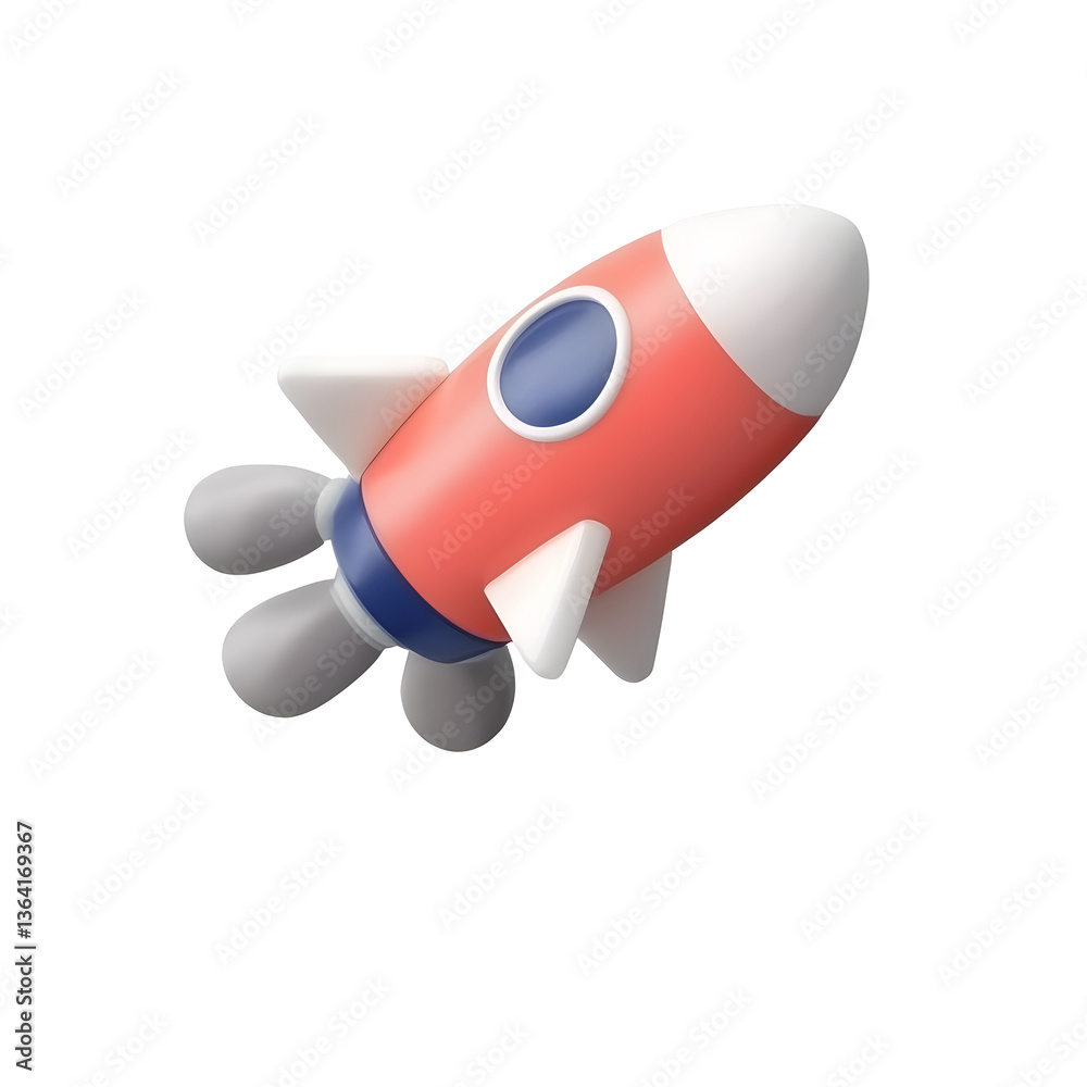 Aufkleber stylized 3d rendering of a colorful toy rocket icon featuring a vibrant red body white accents and a