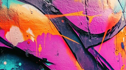 Urban graffiti illuminates the city wall with vibrant neon colors creating an artistic expression of chaos and creativity in an urban setting