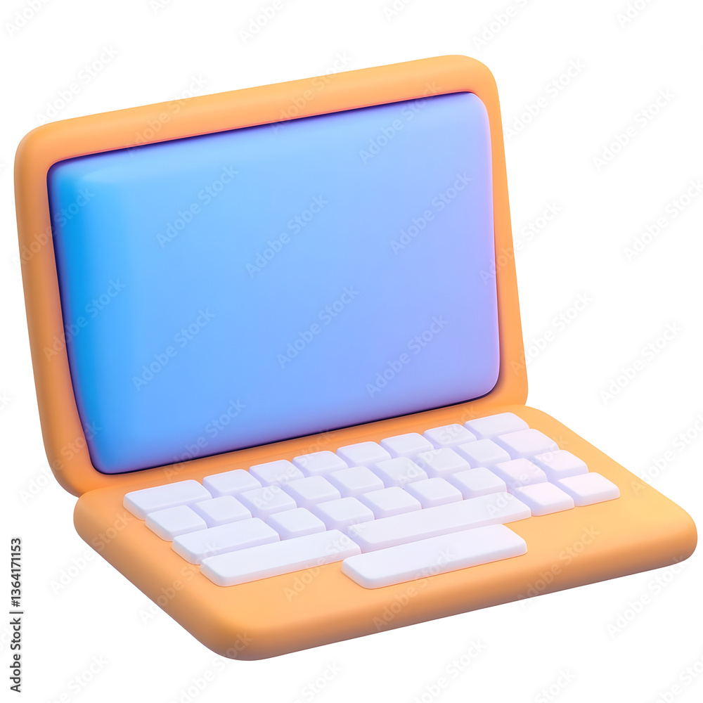 Poster A minimalist 3D of a professional grade notebook computer featuring a large display and a compact clean keyboard design serving as an iconic web UI element