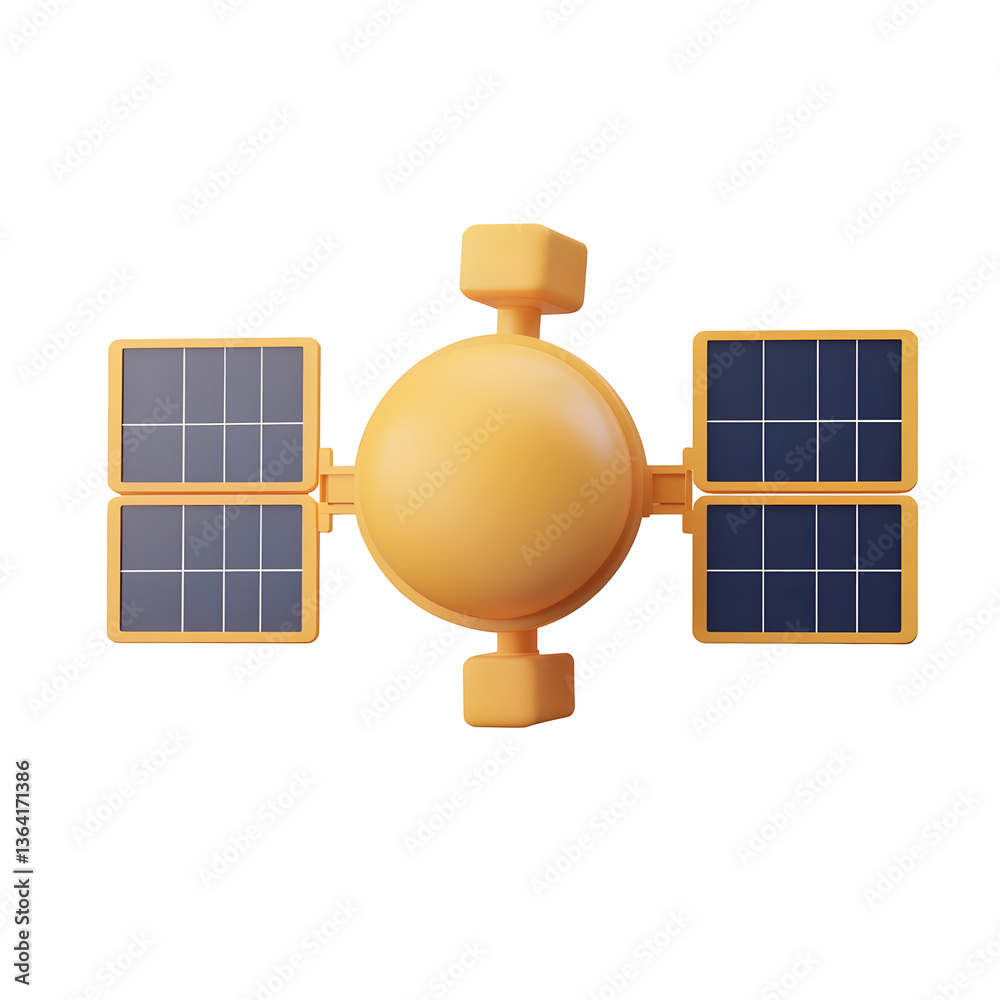Aufkleber 3d rendering of a modern satellite with two rectangular solar panels and a parabolic dish antenna sh