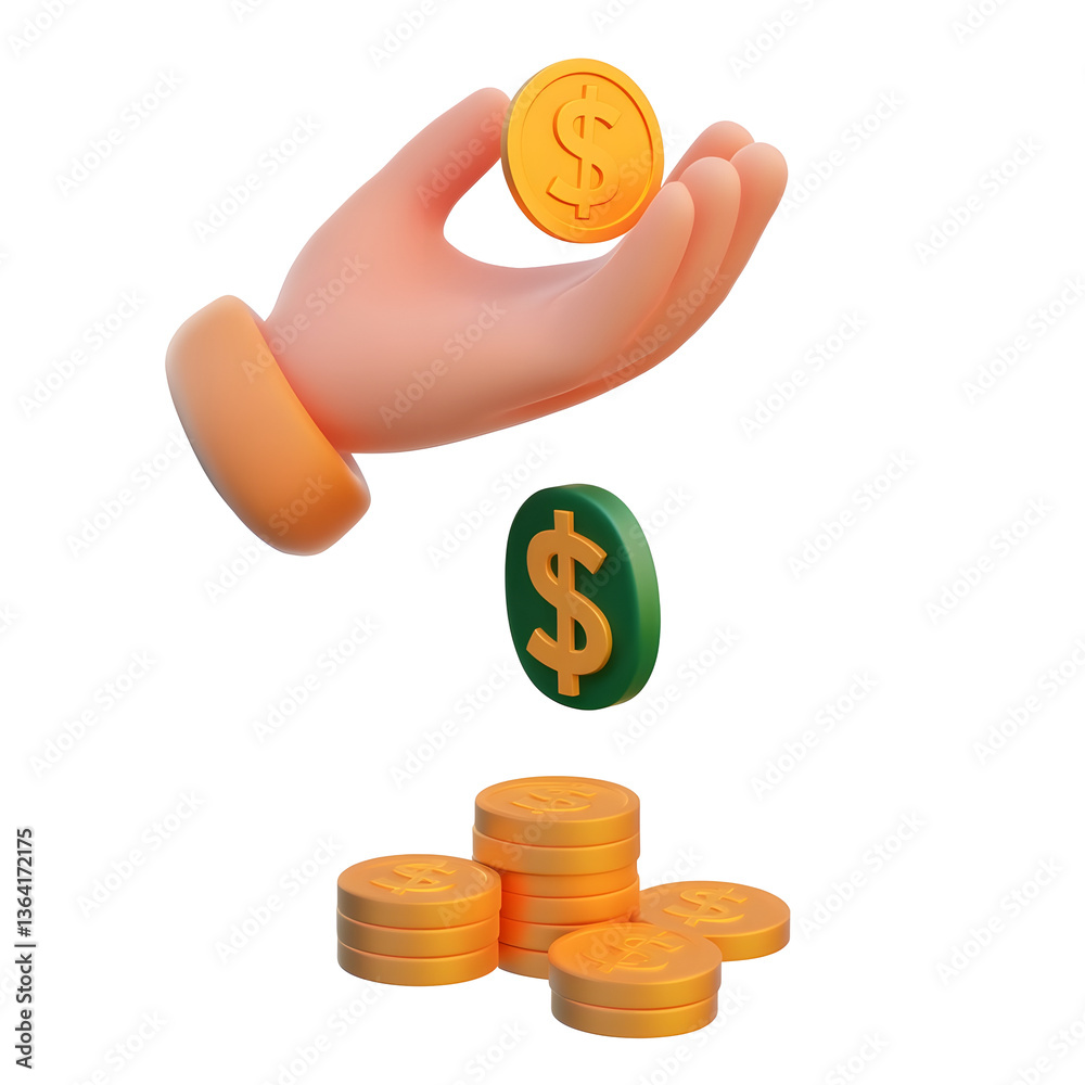 Leinwandbilder a 3d rendered minimalistic depicting an open hand in a green and yellow color scheme receiving a des