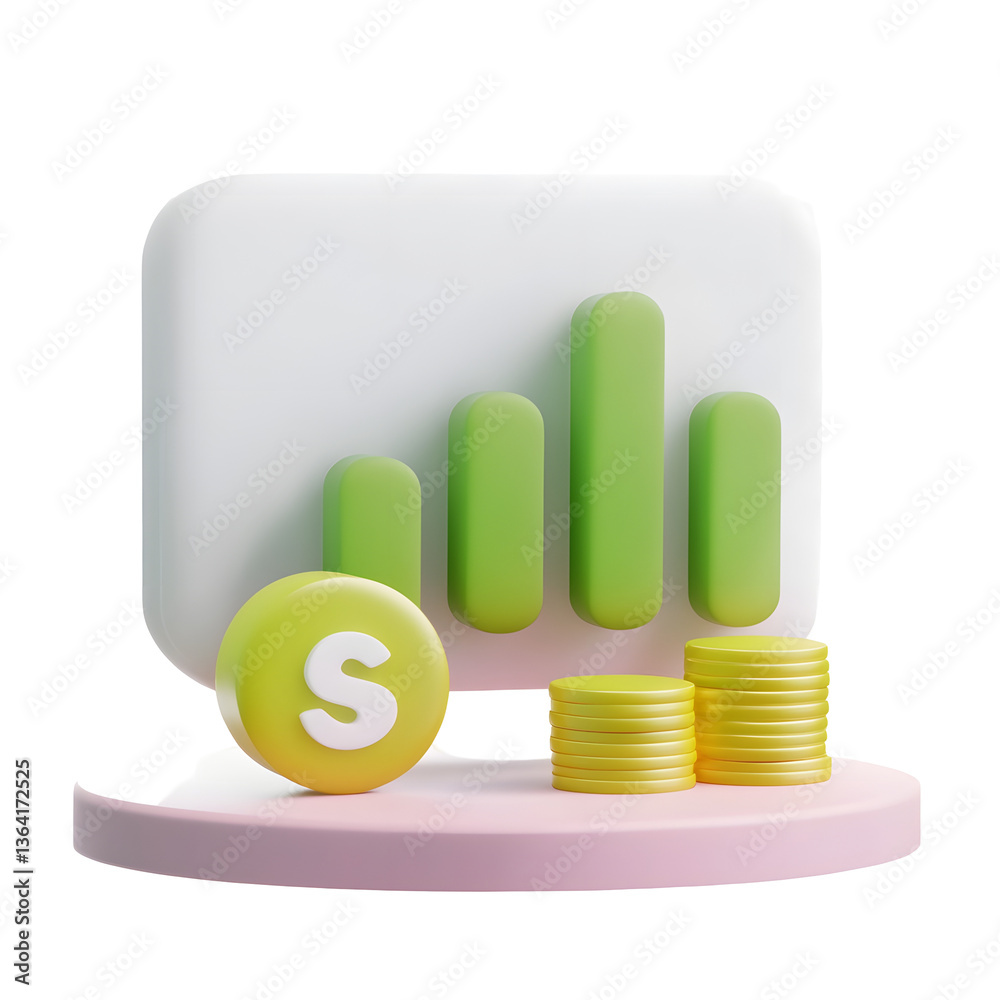 Leinwandbilder minimalist 3d of a wealth building symbol featuring a green and yellow statistical chart stacked coi