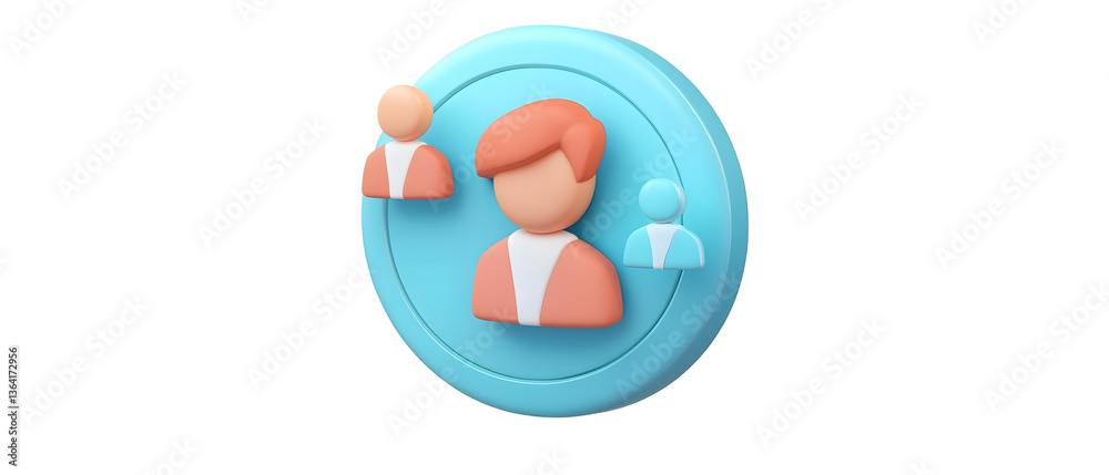Poster A set of 3D rendered icons depicting various aspects of teamwork business coordination and corporate structure